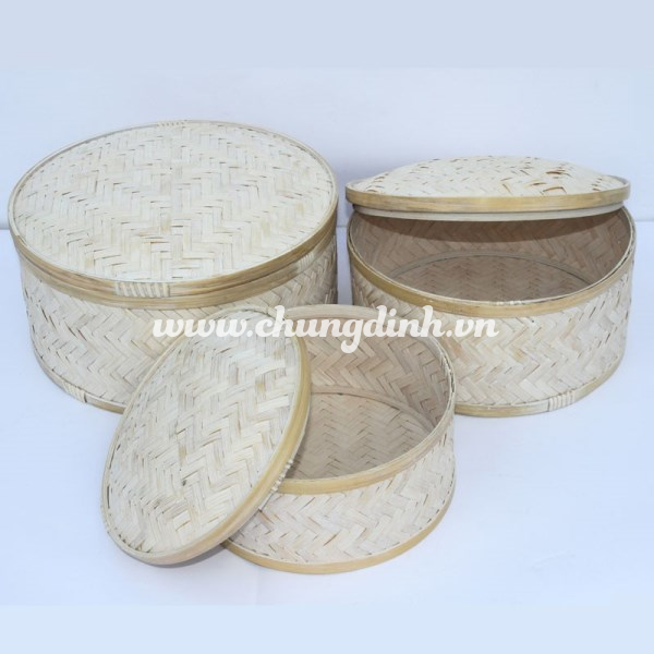 Hand woven bamboo white box