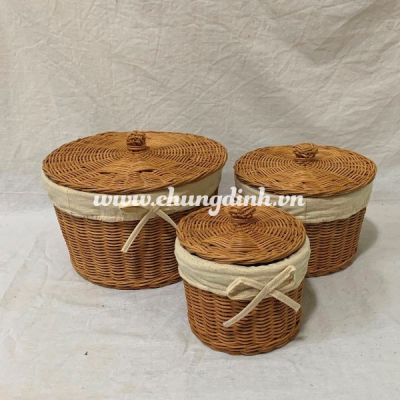 Natural rattan round box with fabric