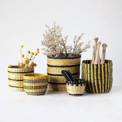Colorful seagrass round basket