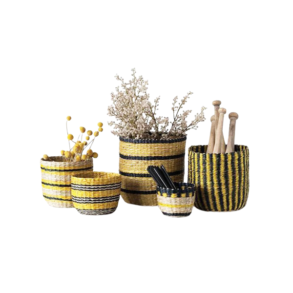 Colorful seagrass round basket